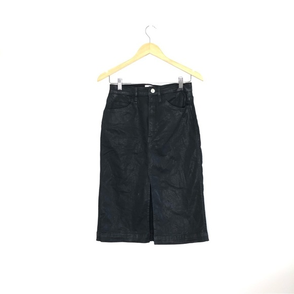 Frame Black Slit-Front Coated Midi Skirt 25 - Picture 2 of 13